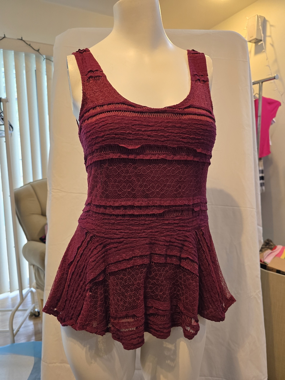 Ganni Burgundy Knit Peplum Tank Size Small
